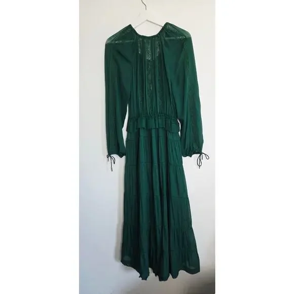 Zimmermann Green Maxi Dress US 4 Lace Tiered Long Sleeves Boho - Picture 3 of 12